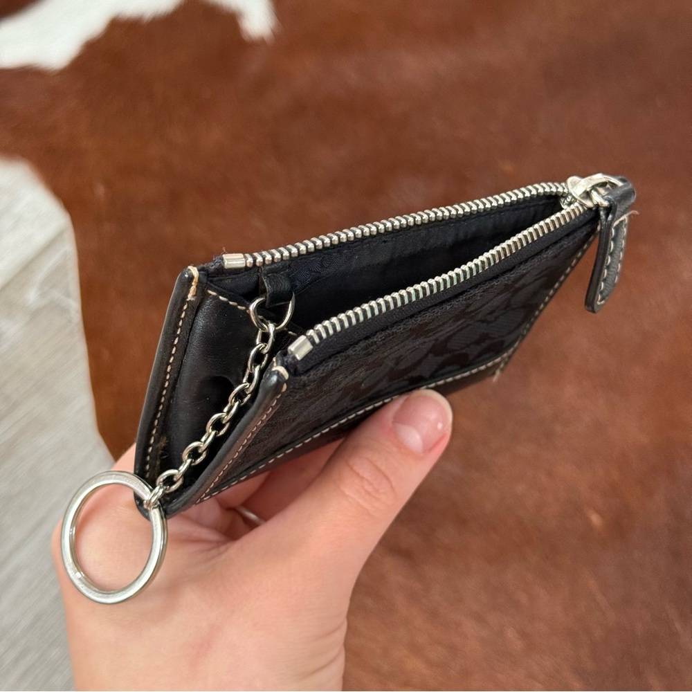 Coach Signature black jacquard and leather coin case with a key ring - Picture 3 of 3